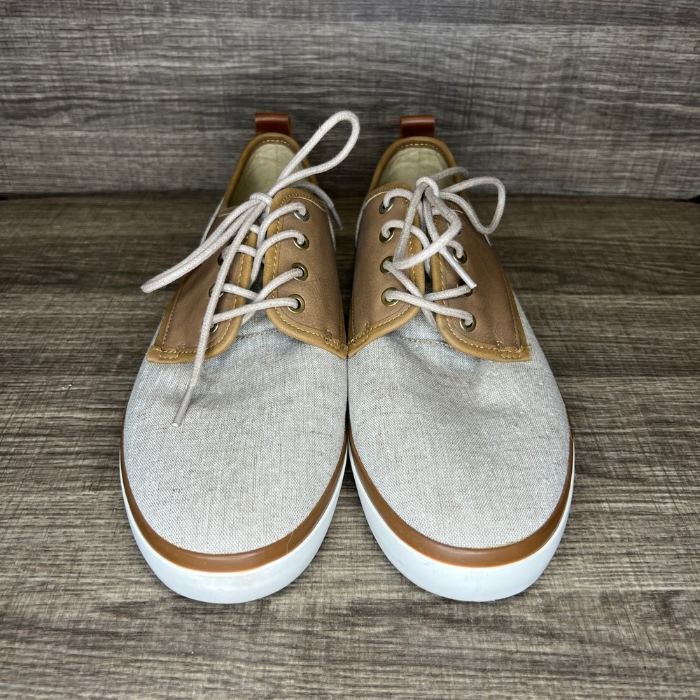 J Ferrar Mens Clutch Oxford Dress Shoes Size 8.5 Tan Canvas Leather Old Money - Picture 7 of 11